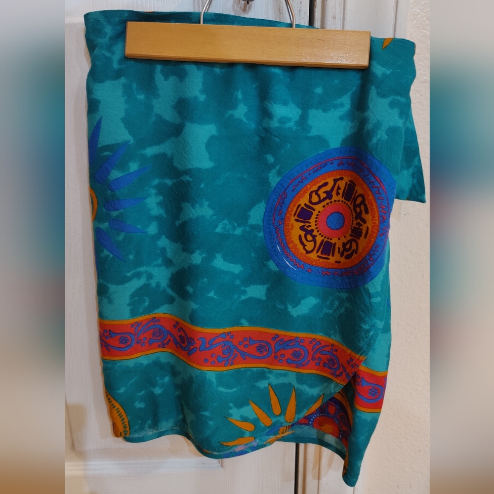 Vntage Tiasa Teal Aloha Wrap/Skirt